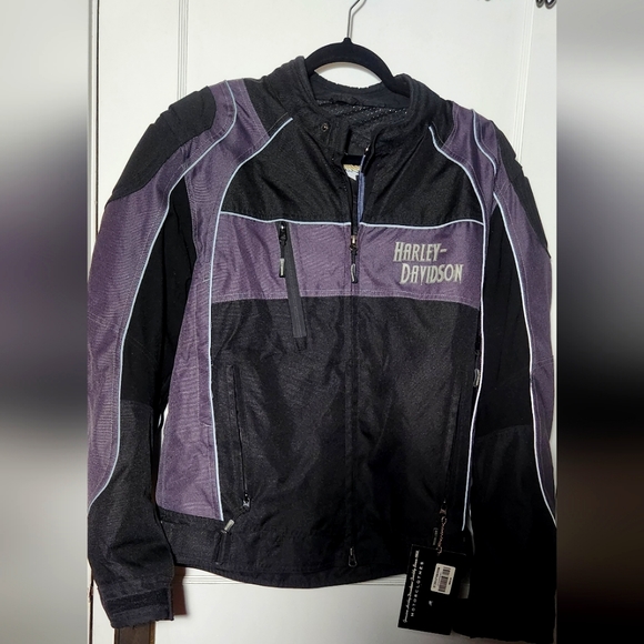 Harley Davidson Mens Medium Black Gray Motorcycle Riding Jacket w/ Pads - Picture 2 of 4